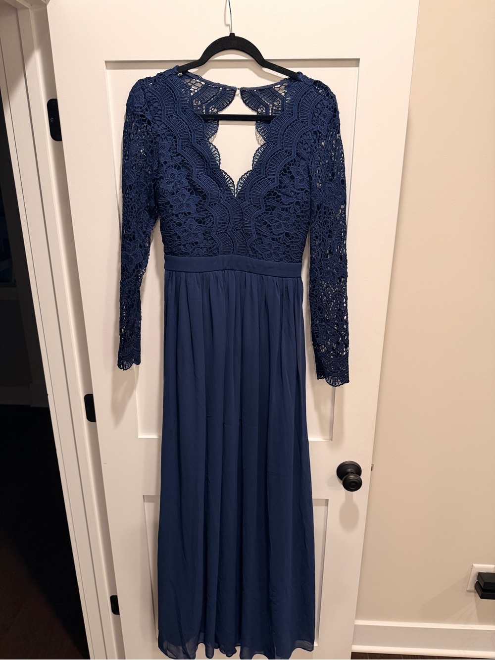 Awaken My Love Navy Blue Long Sleeve Lace Maxi Dress